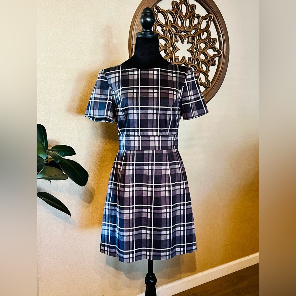 French Connection Black and White Plaid Mini Dress